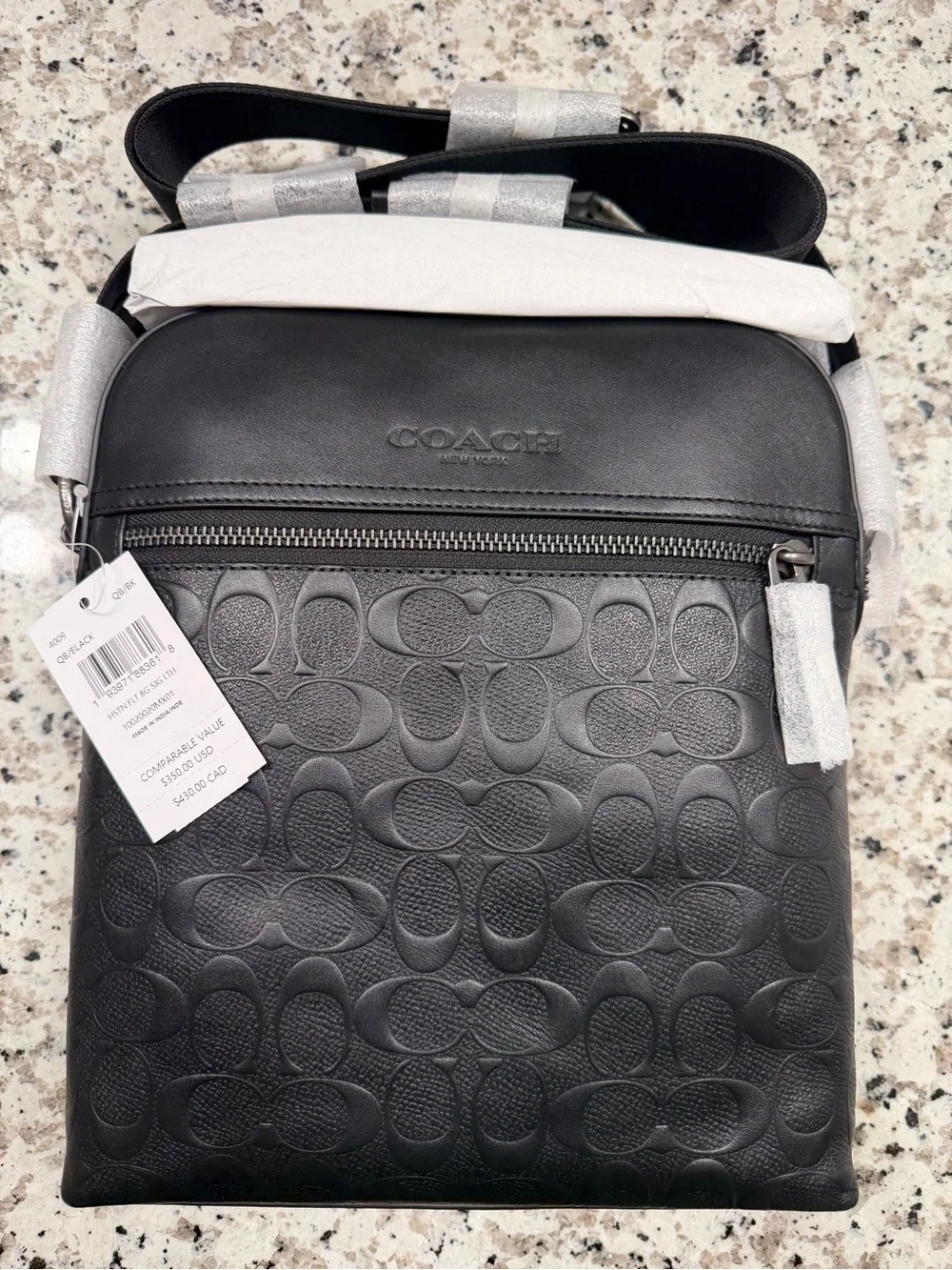 Coach Black Embossed Signature Leather Messenger Bag